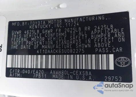 2025 Toyota Camry Se from USA, damaged, VIN 4T1DAACK6SU082275